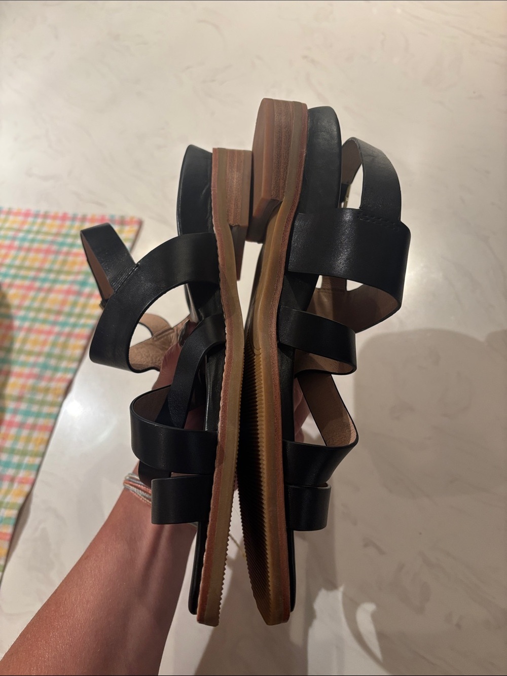 Bared Plants Not Plastic Black Strappy Leather Women’s Sandals - Picture 6 of 6